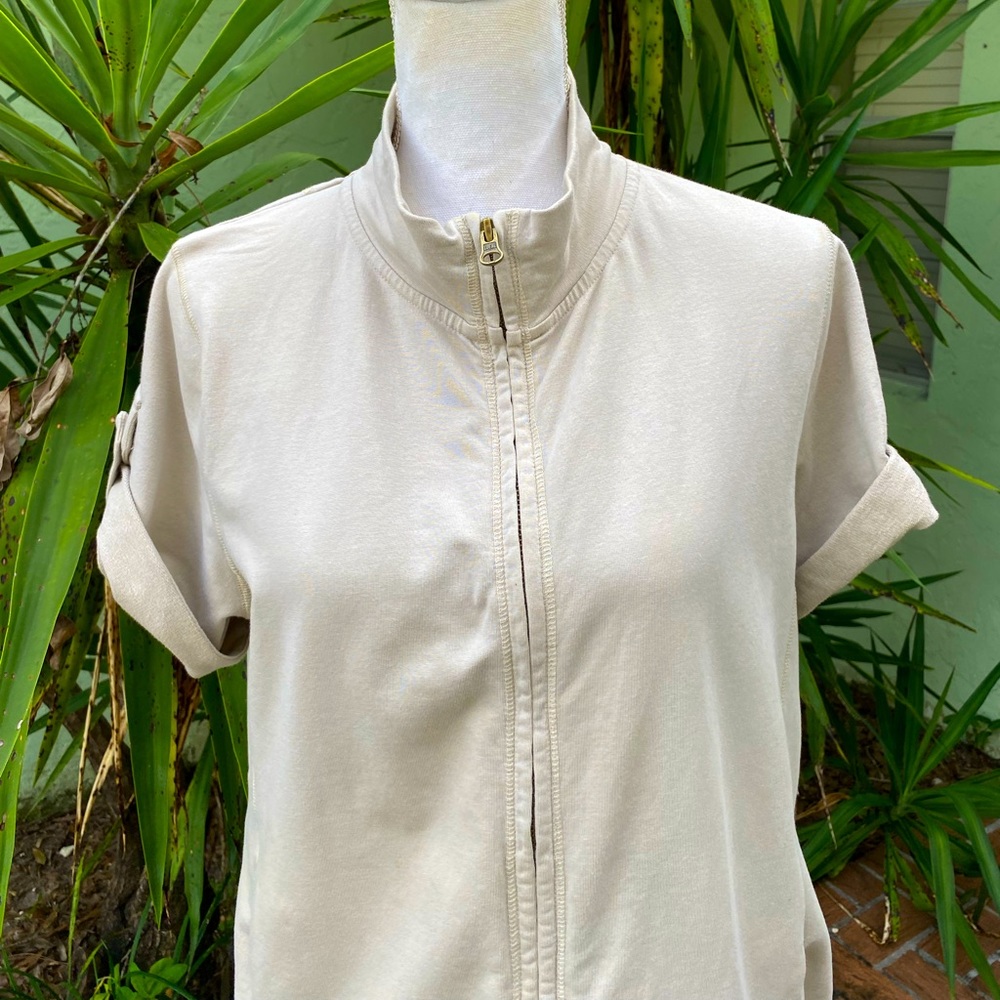 Short Sleeve Zip up Taupe Gravel Sweatshirt - Picture 3 of 7